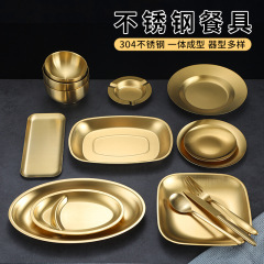 304 Korean stainless steel bowl barbecue tableware soft light gold plate snack plate barbecue plate spoon rice bowl ramen bowl
