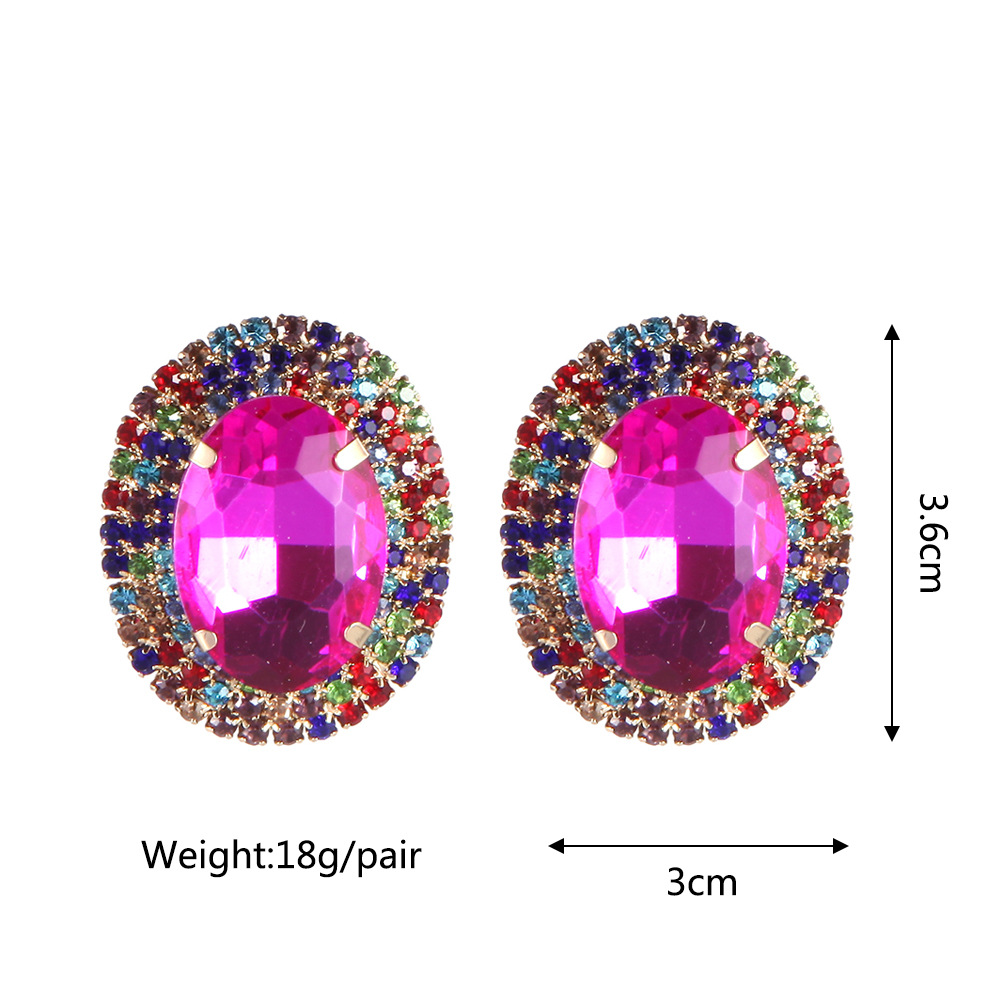 Fashion Style 1 Pair Fashion Oval Metal Inlay Zircon Women's Ear Studs