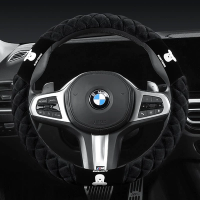 Winter Car Steering Wheel Cover Plush Warm Anti-Freeze Car Steering Wheel Cover Douyin Tmall Pinduoduo Dropshipping (Steering wheel cover) - black-round-38cm