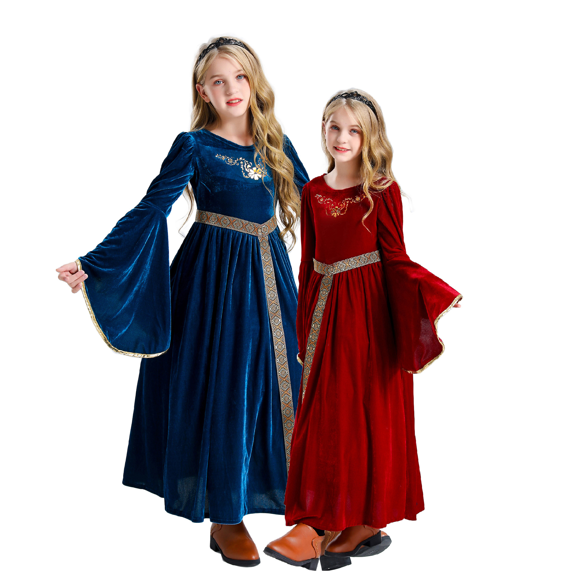 S-XL Halloween Children's Medieval Court Princess Dress Girl's Retro Dress Girl's Stage Drama Dress