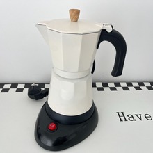 散单包邮外贸欧插电咖啡器具 铝制电加热意式摩卡壶 6人份