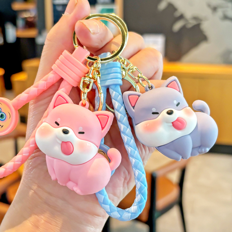 Dibujos animados pequeño Shiba Inu llavero lindo cachorro muñeca pareja estudiante mochila colgante llavero de coche regalo pequeño