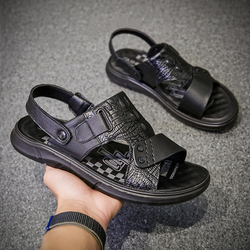 Primera capa de piel de vaca de verano sandalias de los hombres de cuero genuino zapatos casuales de playa de los hombres papá zapatillas de cuero sandalias transpirables zapatos de los hombres suaves