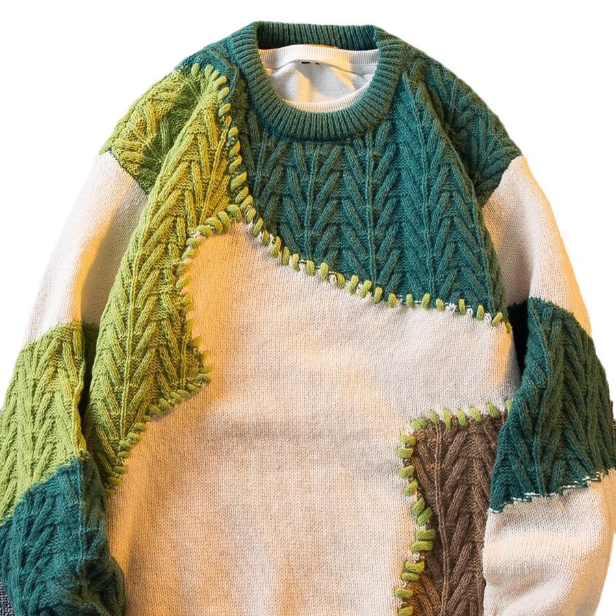 Moda comercio exterior pedido diario RC otoño e invierno nuevo producto costura japonesa contraste color jersey de longitud media suéter de punto oversize