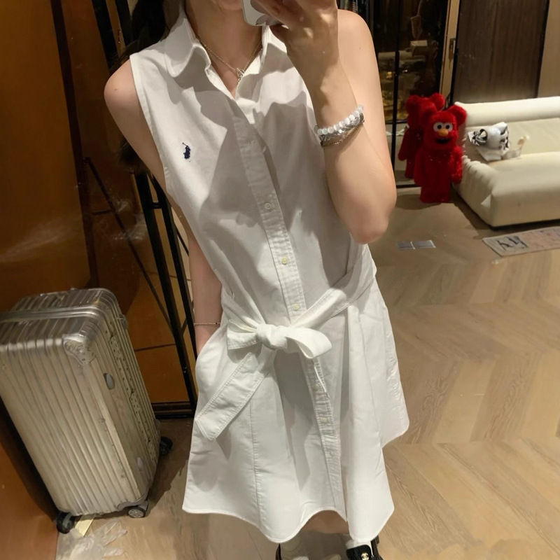 In-Stock Rl Ralph Lauren Polo Oxford Shirt Dress A-Line Skirt Embroidered Sleeveless High Fashion Women's In-Stock Rl Ralph Lauren Polo Oxford Shirt Dress A-Line Skirt Embroidered Sleeveless High Fashion Women's