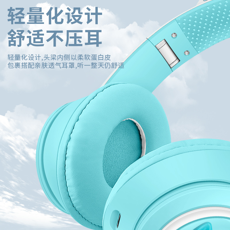 Nuevo modelo privado gradiente de dibujos animados gato oído auriculares bluetooth auricular inalámbrico luminoso lindo niños auriculares fabricante