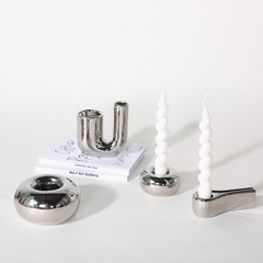 Light luxury creative silver ceramic candlestick craft ornaments Nordic ins home candlelight dinner props soft decorations