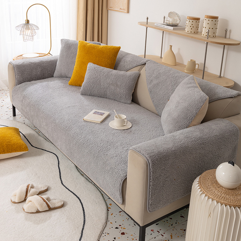 Cross-Border Lamb Wool Thickened Non-Slip Plush Seat Cushion Winter Nordic Sofa Cover Wholesale_voghion.com