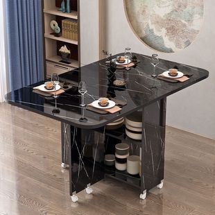 Household Folding Dining Table Small Apartment Removable Wheeled Simple Rectangular Multi-Functional Dining Table for Dining Room Dormitory