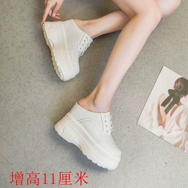 Весенние новые женские туфли из натуральной кожи, слипоны, ленивые туфли, увеличенные НА 11 см в сеточку, женские туфли на платформе