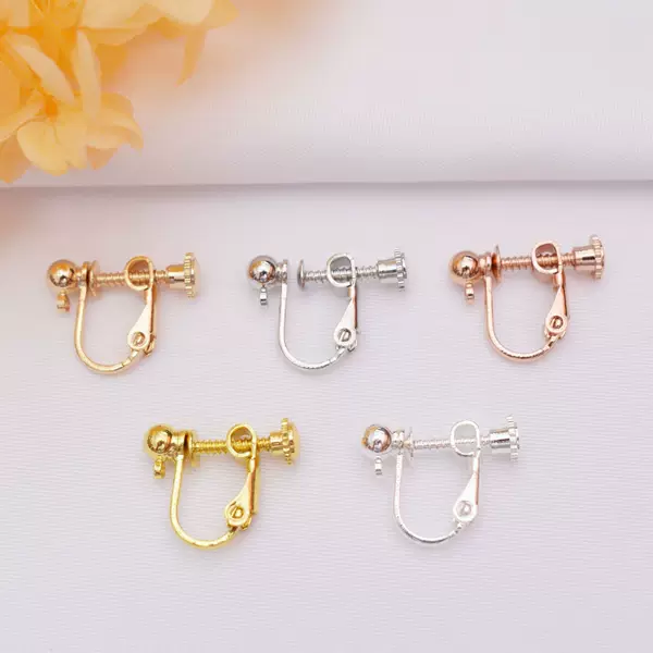 Color-preserving 18K gold-wrapped spiral ear clip with round beads without pierced earrings accessories diy handmade ear clip converter wholesale