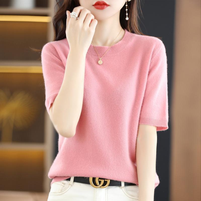 New Knitted Short-sleeved Loose T-shirt Inner Sweater Non-cashmere Base Shirt Spring and Autumn Summer Short Half-sleeved Top