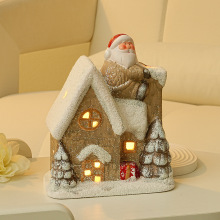 简约北欧美式家居装饰陶瓷工艺品发光led雪屋圣诞老人镂空小屋家