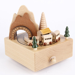 Sky City Carousel Little Train Wooden Music Box Music Box Creative Children's Toy Birthday New Year Gift