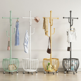 Bedroom Floor hanger iron coat rack portable household dormitory home storage basket laundry basket clothes rack