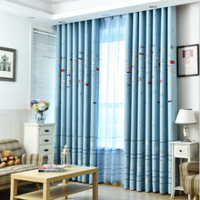 新款小鱼机器猫印花窗帘全遮光儿童卡通窗帘布料成品 男孩