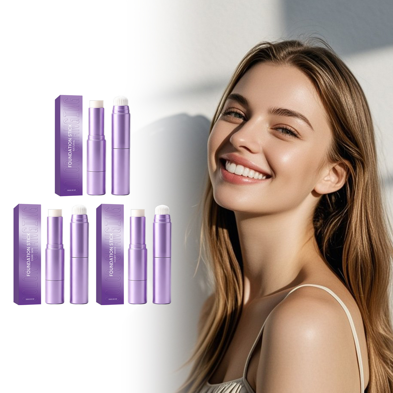 Two-In-One Color-Changing Foundation Stick, Moisturizing, Lightweight, Sheer Base Makeup, Natural-Looking, Flawless, Long-Lasting, and Well-Fitting Foundation Stick