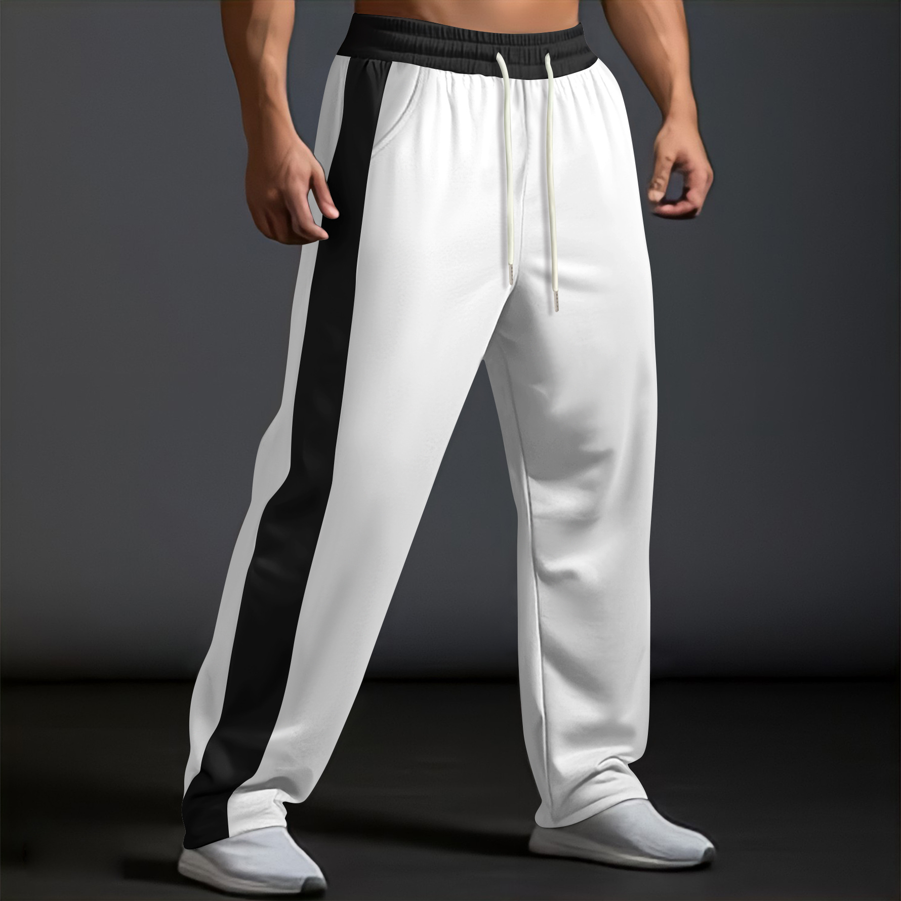 Modische, lange Freizeithose für Herren im europäischen und amerikanischen Stil mit gekreuzten Trägern, Color-Blocking-Design, von Shein_voghion.com