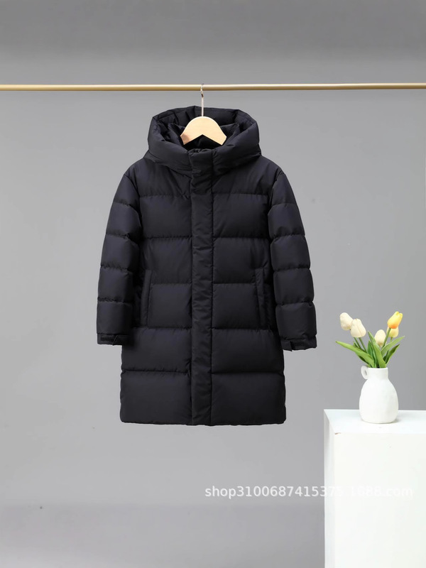 冬季抗寒保暖刺绣标纯色连帽户外防风休闲儿童羽绒服加厚白鸭绒|undefined