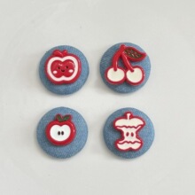 红色苹果圆形牛仔包布扣diy手工材料发夹头饰手机壳装饰洞洞鞋