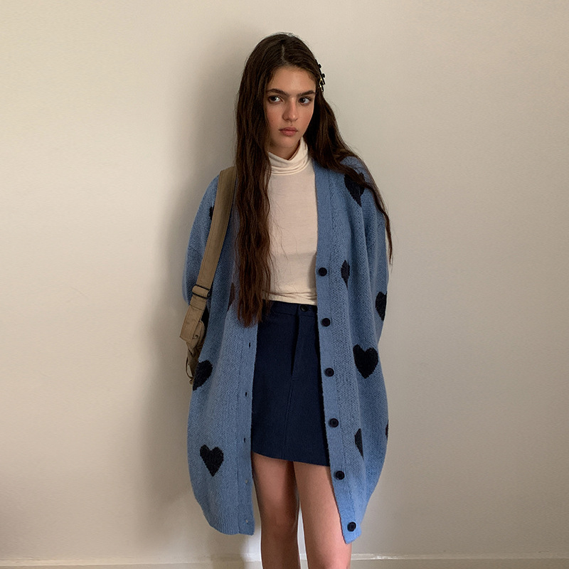 [통관 안 반환 불변] MOXI 13 선 스웨터 여성 한국 명암 긴 니트 스웨터 카디건 재킷