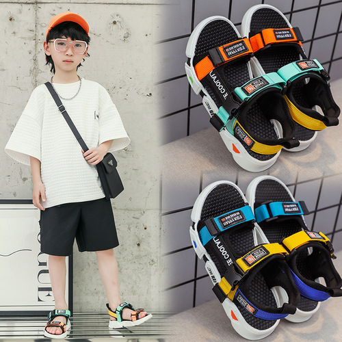  Summer New Beach Shoes Comfortable and Breathable Velcro Anti-Slip Casual Large Children's Sandals Factory Wholesale