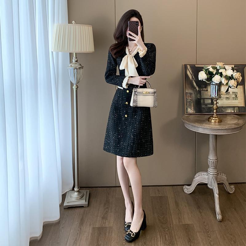 秋季名媛御姐轻熟裙子女小众设计气质富家小香风连衣裙感|undefined