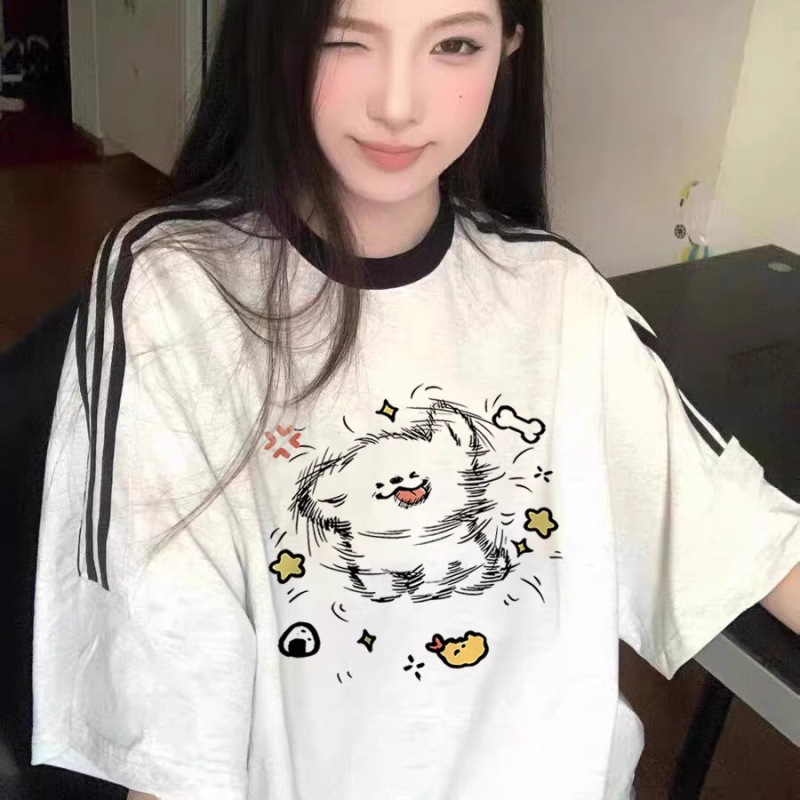 Puppy Shoulder Cotton Short-sleeved T-shirt Women's Summer 2025 New American Style Loose oversize Half-sleeved Top
