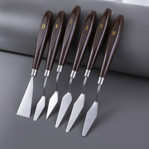 Stainless steel wood handle acrylic textured painting color tool spatula scraper sawtooth irregular art oil painting palette knife