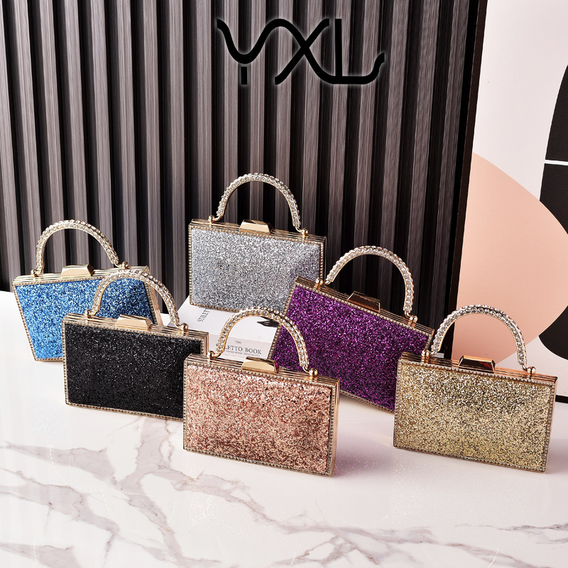 Nueva bolsa de cena de sequillas de oro de alto nivel Europa y América de moda transfronteriza con diamantes de mano bolsa de vestido de fiesta fábrica directa