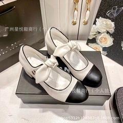 シリーズ結び目ボウハイヒールメリージェーン2025初春カラーブロック浅口ハイヒール通勤婦人靴