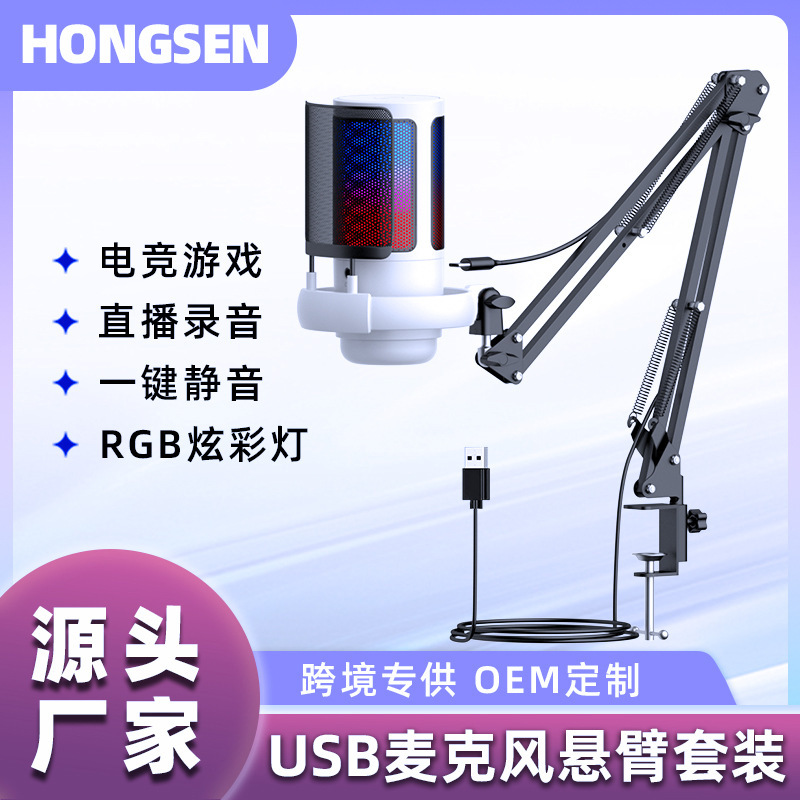 Cross-border private usb microphone mobile phone game live voice microphone RGB recording noise reduction condenser microphone