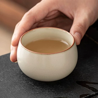 米黄汝窑茶杯单杯冰裂釉开片主人单杯家用陶瓷品茗杯茶盏个人专用