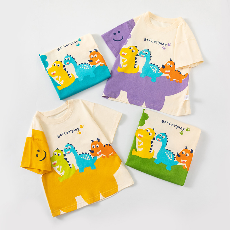 Betop ropa para niños transfronterizos camiseta de manga corta para niños dibujos animados dinosaurio verano nuevo niño ropa de bebé cabello de una pieza