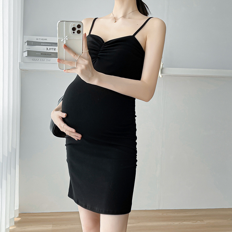 2023妊婦の夏の新型綿のセクシーな包みの尻のガーターのしわのワンピース + ストライプの日よけのシャツの潮|undefined