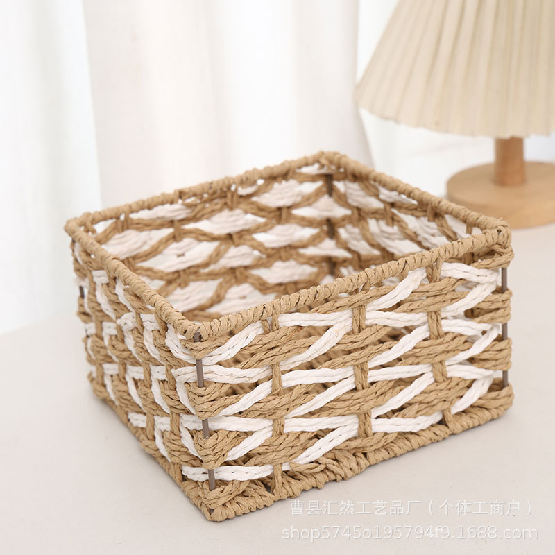Fabricante al por mayor simple caja de almacenamiento de artículos de escritorio trenzado cesta de almacenamiento de bocadillos cosméticos juguetes cesta de almacenamiento