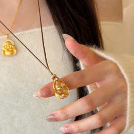 秋冬新中式金色葫芦编绳项链女小众设计新中式国风穿搭毛衣链配饰