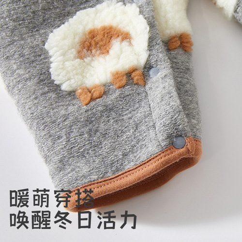 Baby jumpsuits for autumn and winter thickened warm hooded cotton clothes for men and women cute crawling clothes three-dimensional sheep