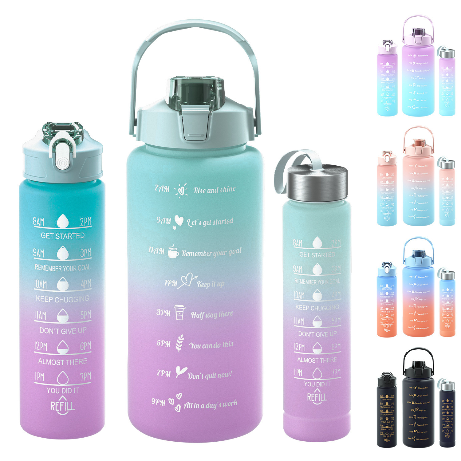 Taza de agua de tres piezas taza de paja de gran capacidad taza de agua de color degradado espacio deportivo olla taza de agua de plástico esmerilado con escala