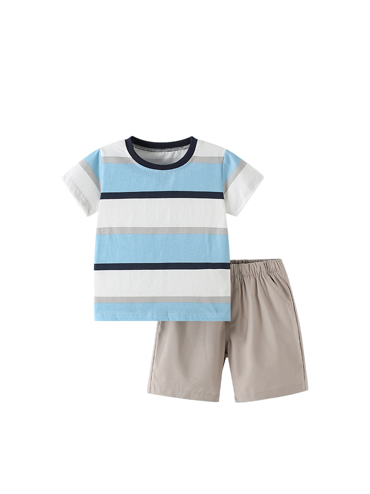 Traje de niño malwee transfronterizo verano nuevo estilo cuello redondo manga corta pantalones de cintura elástica para niños europeos y americanos de dos piezas