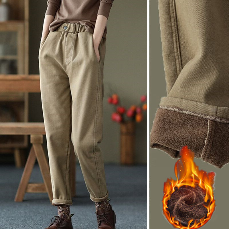 棉质加绒加厚小脚哈伦裤女装2025秋冬洋气新款欧洲站时尚修身长裤