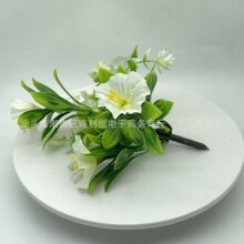 跨境仿真牵牛花喇叭花尤加利草盆栽 人造花半成品枝头配件16厘米