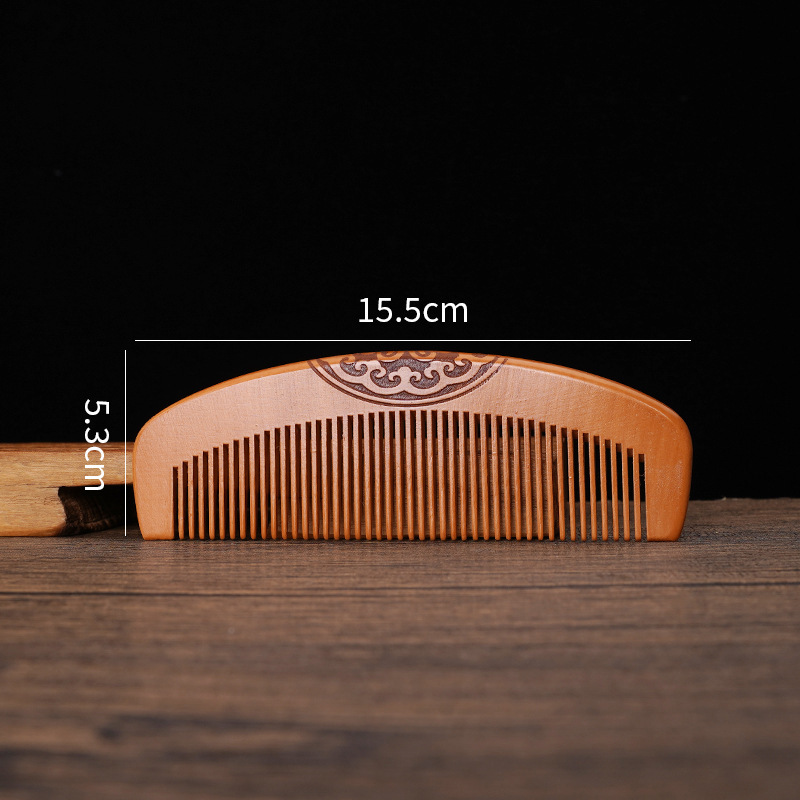 ロングヘア用の天然ピーチウッドコーム、アンティークヘアコーム、細かい歯の静電気防止家庭用コーム、刻印ロゴ|undefined
