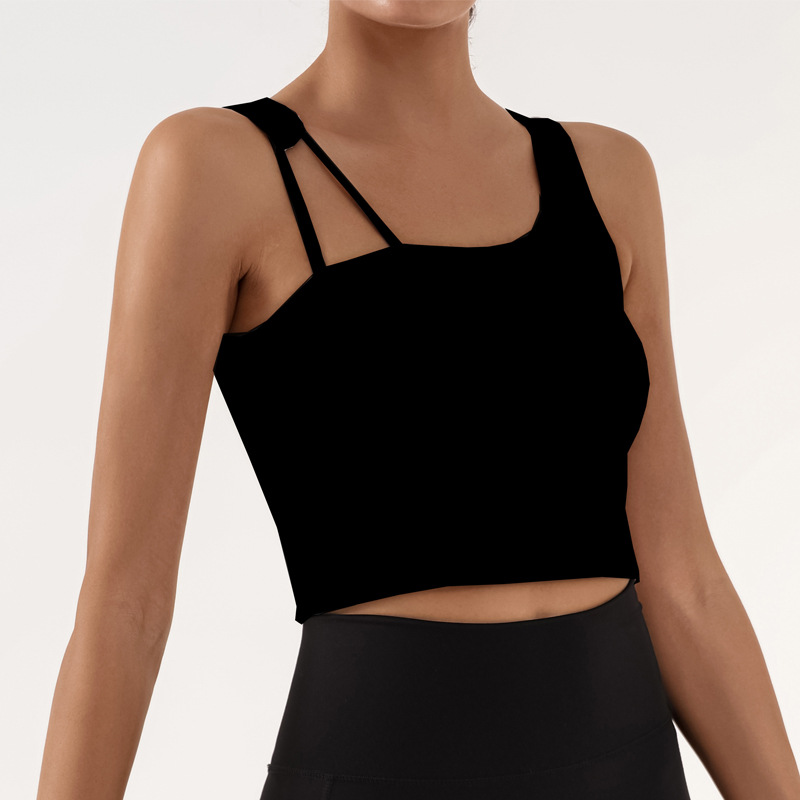 Yoga deportivo chaleco de acondicionamiento físico mujer con cojín de pecho alta elástica rápida secado comercio exterior transfronterizo entrenamiento irregular chaqueta de arnés