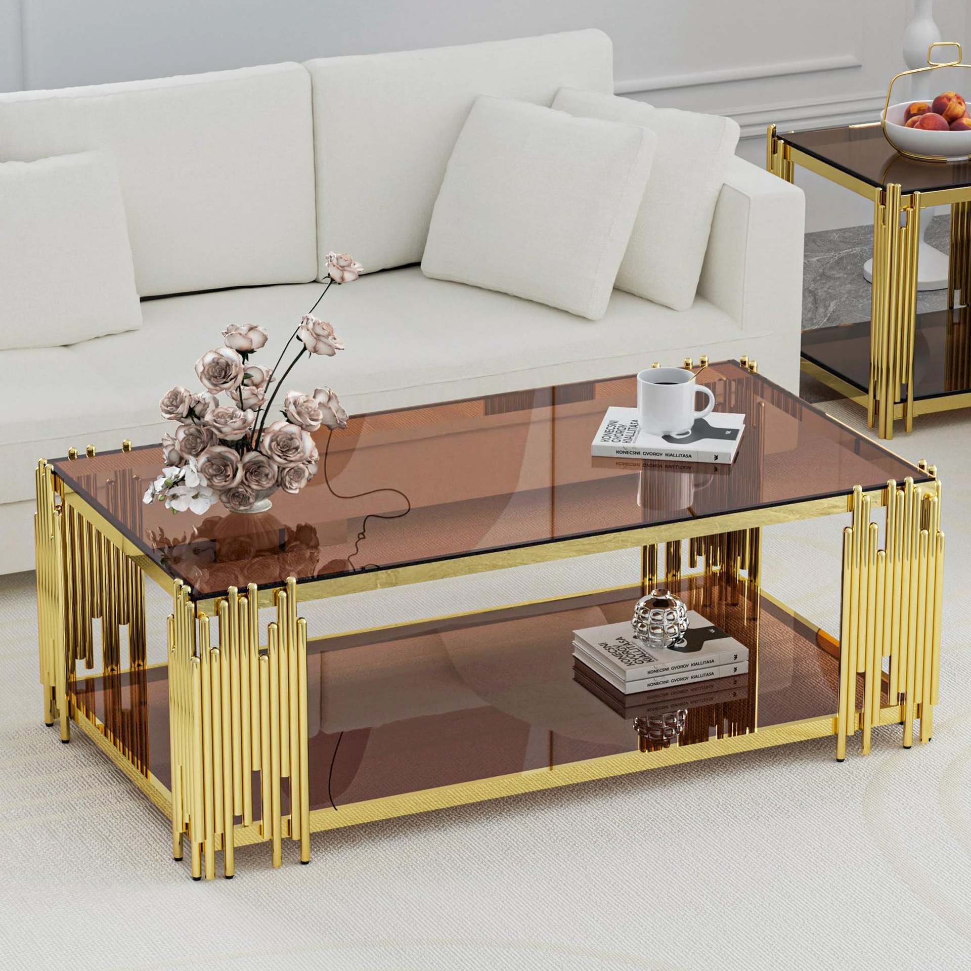 Mesa de café de acero inoxidable mesa de café lujosa mesa de café de alta calidad moderna simple vidrio templado borde