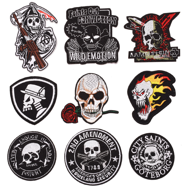 Skull Embroidery Patch Cloth Sticker Punk Stamped Piglet Adhesive Badge Clothes Accessories European and American Bag Shoes and Hats Decoration