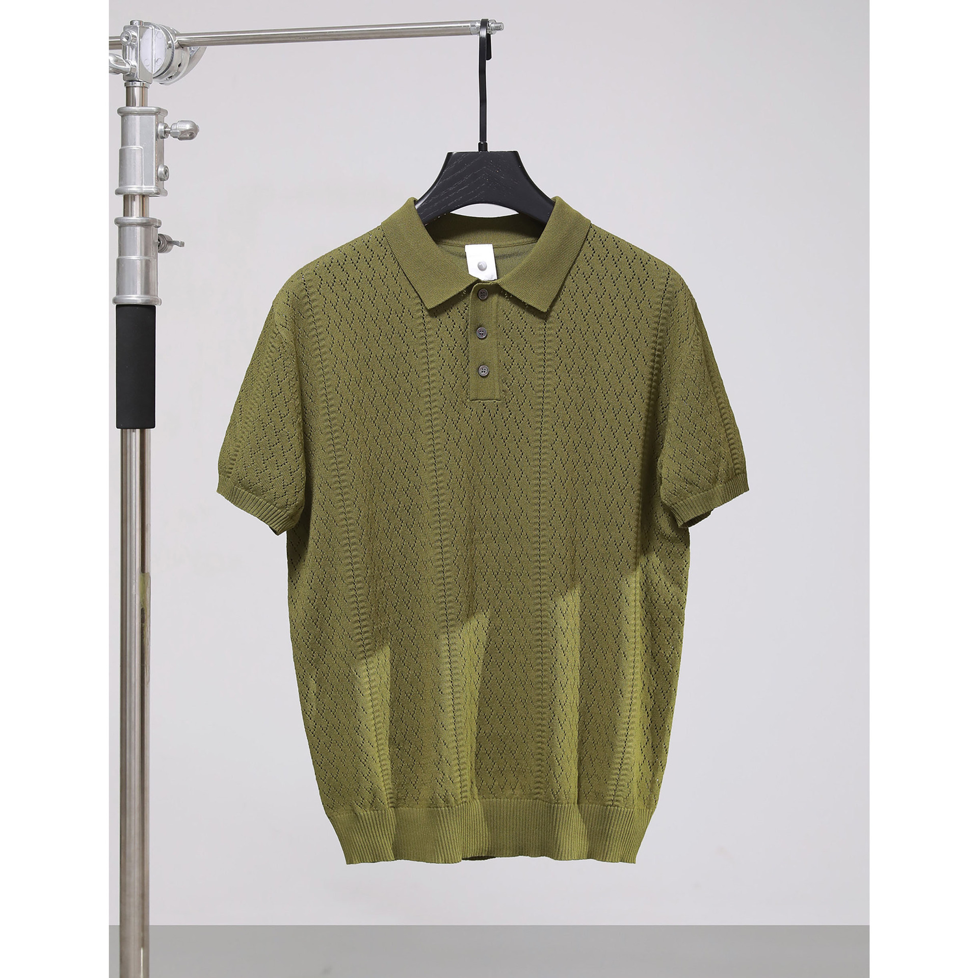 Polo camiseta de punto camiseta de manga corta camiseta hombre hueco diamante viejo viento ventilado seda de hielo transbordador de verano fábrica al por mayor