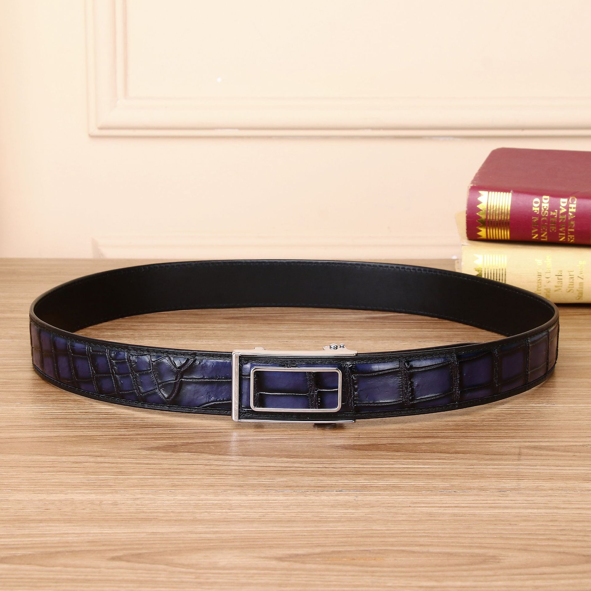 Thắt lưng nam da bụng cá sấu cao cấp khóa tự động 3.8 cm — 120cm, 130cm, 110cm, 125cm chi tiết 3