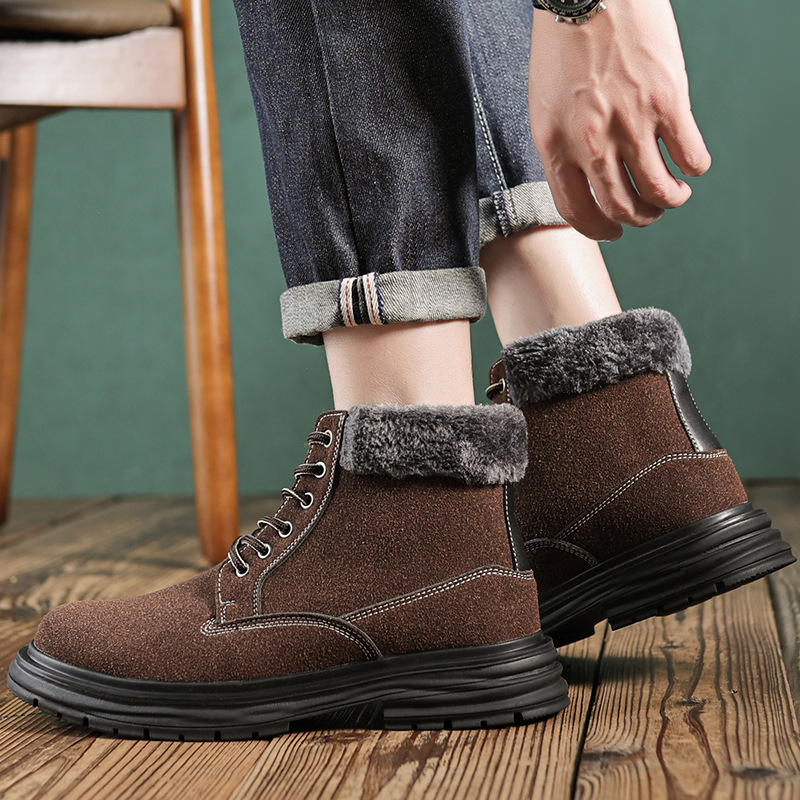 Men's Shoes men's autumn and winter shoes plus velvet thick cotton shoes men's outdoor Northeast snow boots winter men's thick soled cotton boots_vogvips.com