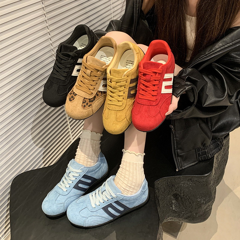 Retro Leopard Print Lace-Up Moral Training Shoes for Women 2025 Spring and Autum New Women's Shoes Thin-Soled Forrest Gump Shoes Sports Casual Shoes